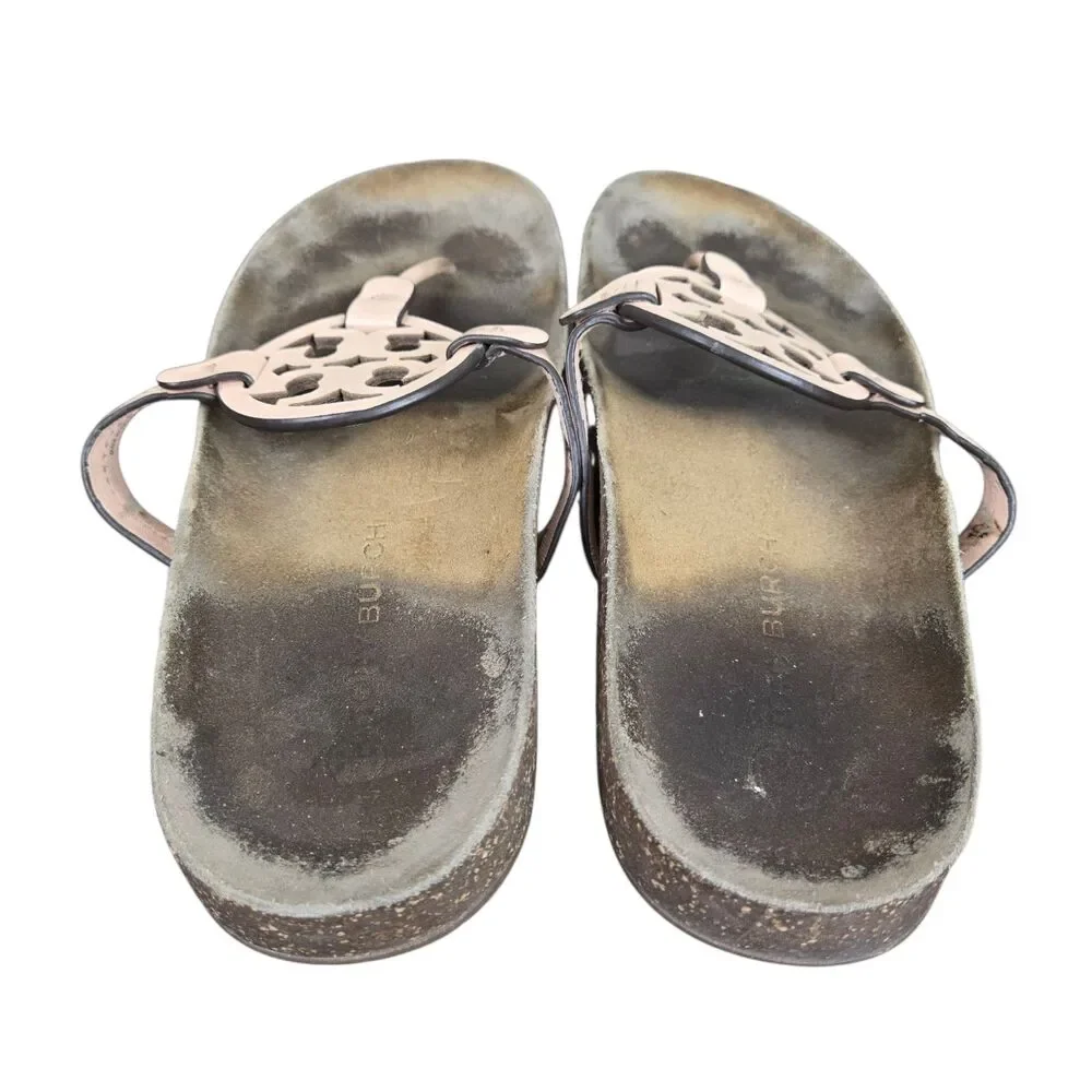 Tory Burch Miller Cloud Thong Sandals Sz 11 Peach Logo Resortwear Coastal